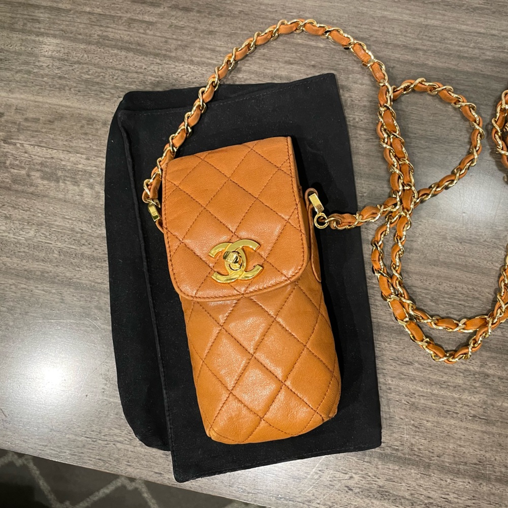 Chanel Mini Crossbody Tan Vintage Phone Holder